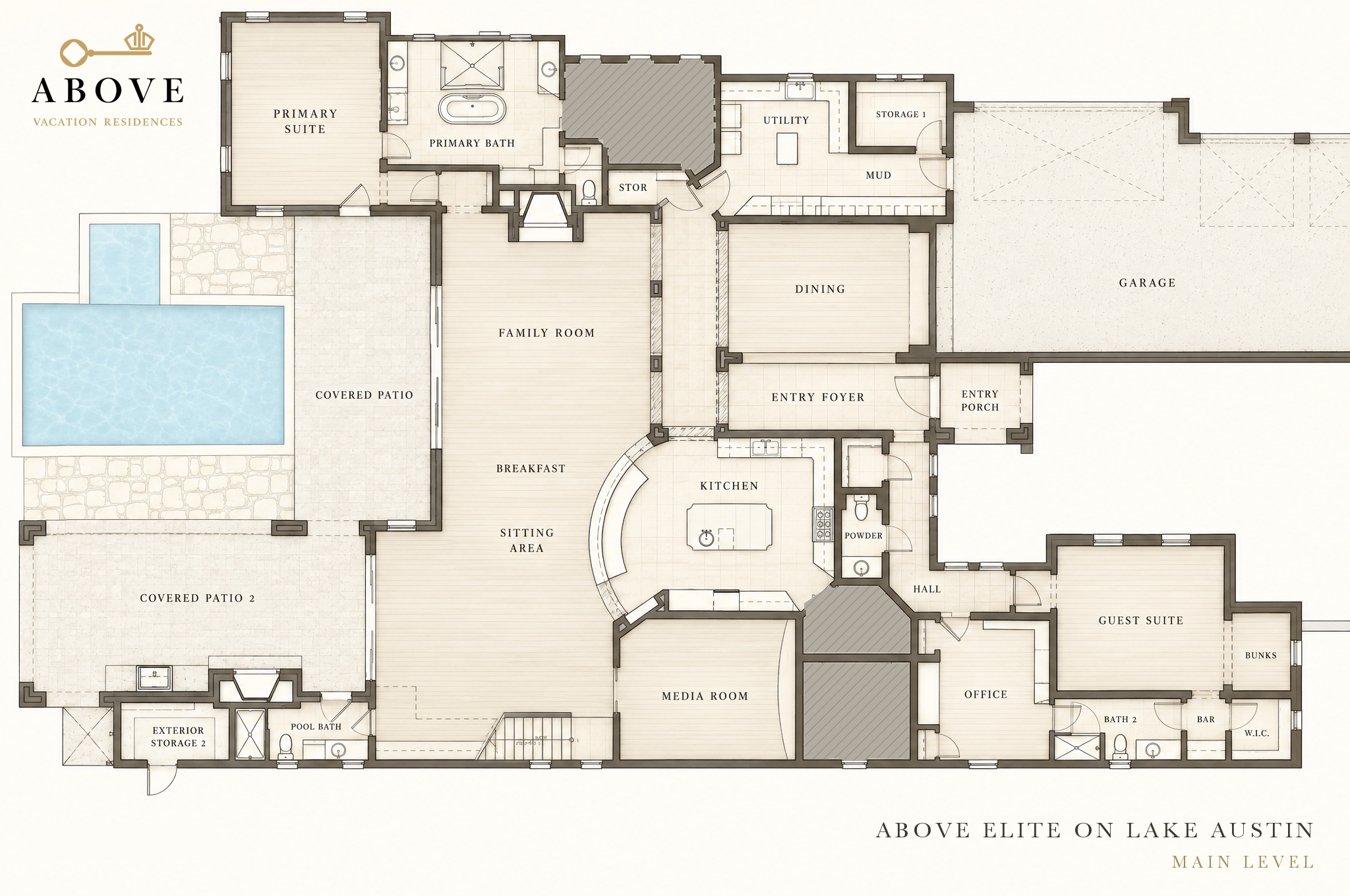 Main level floor plan of Above Elite on Lake Austin