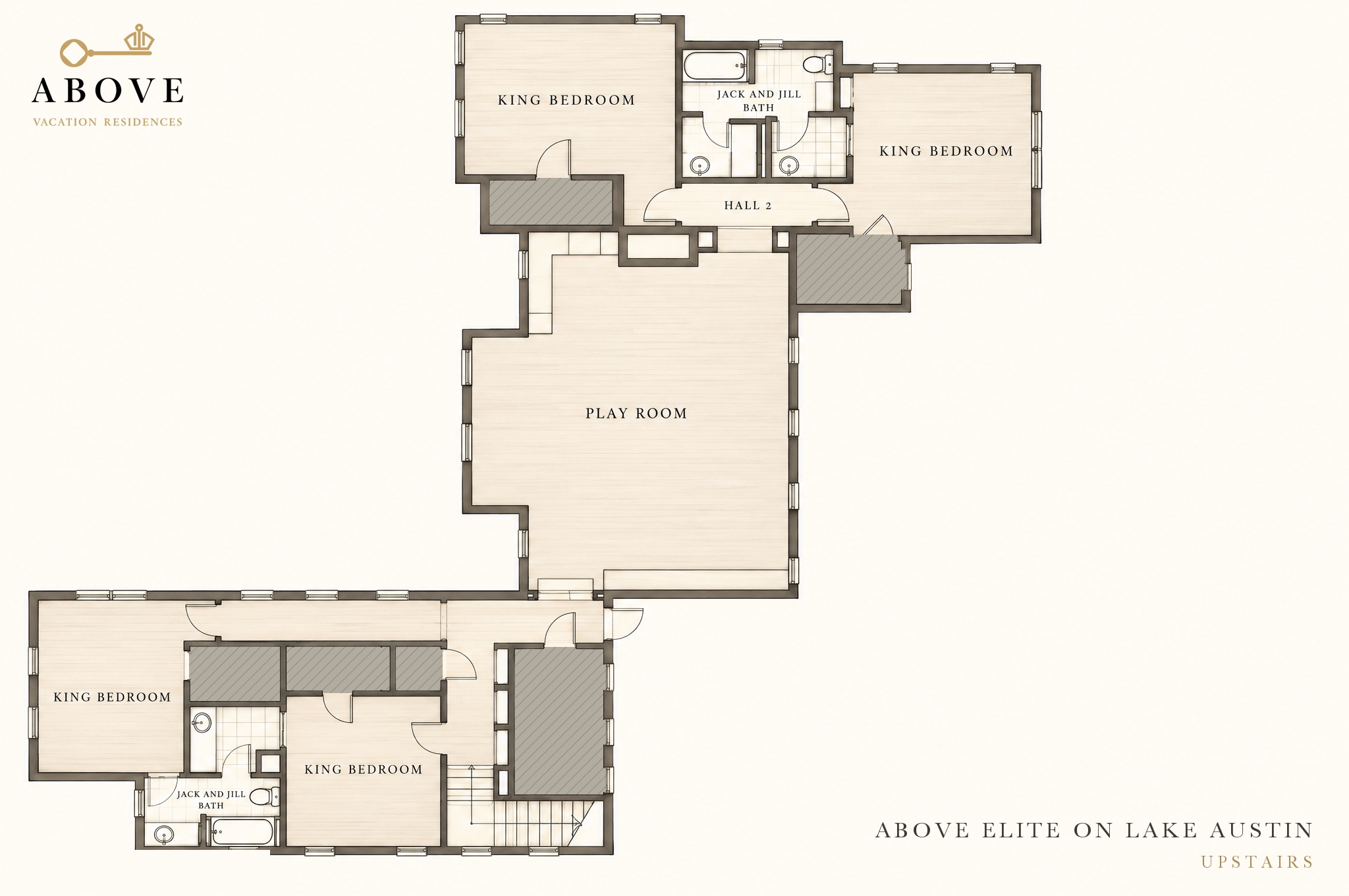 Upstairs floor plan of Above Elite on Lake Austin